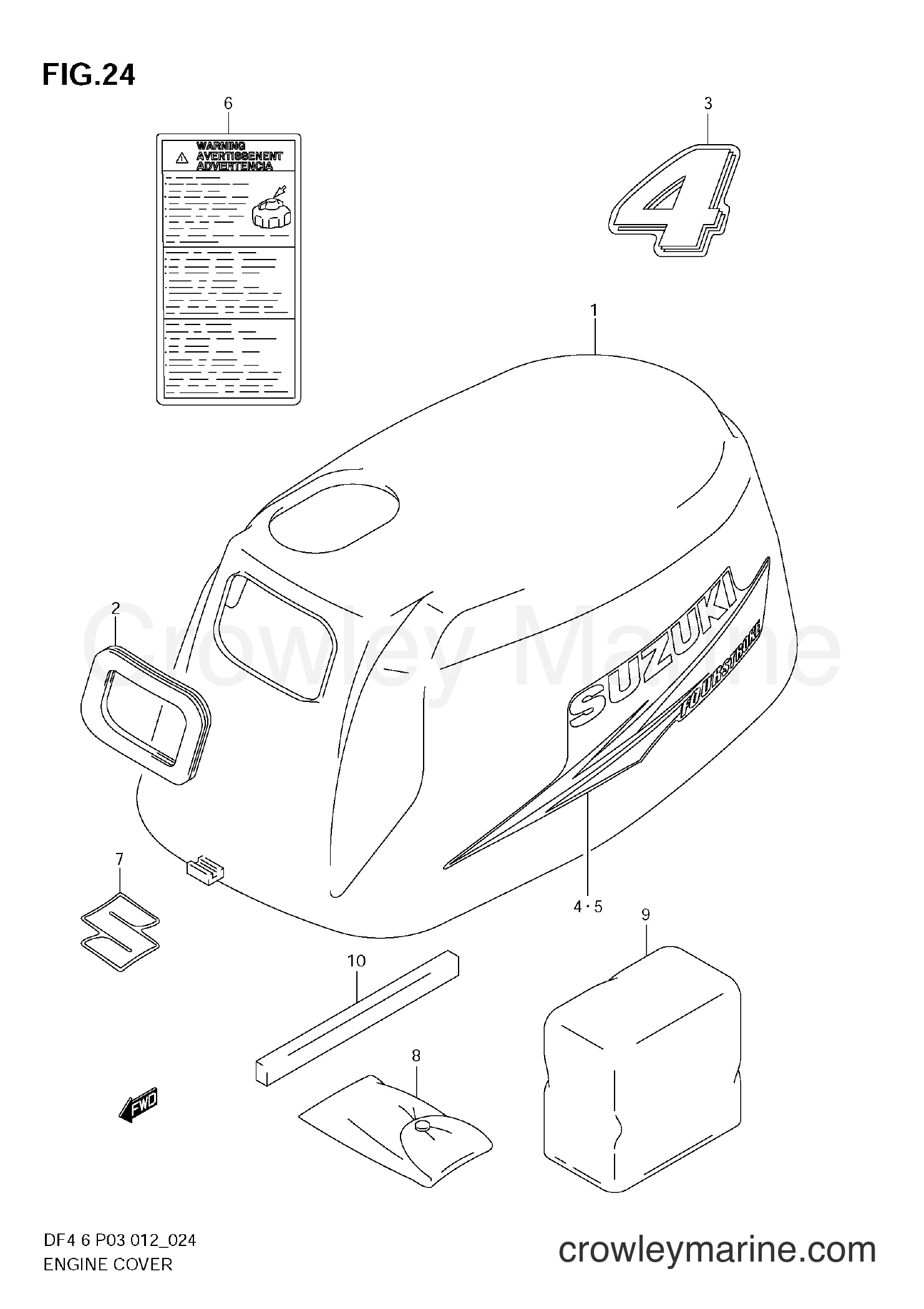 Suzuki Marine DF6 00602F-210001~ - ENGINE COVER (DF4)