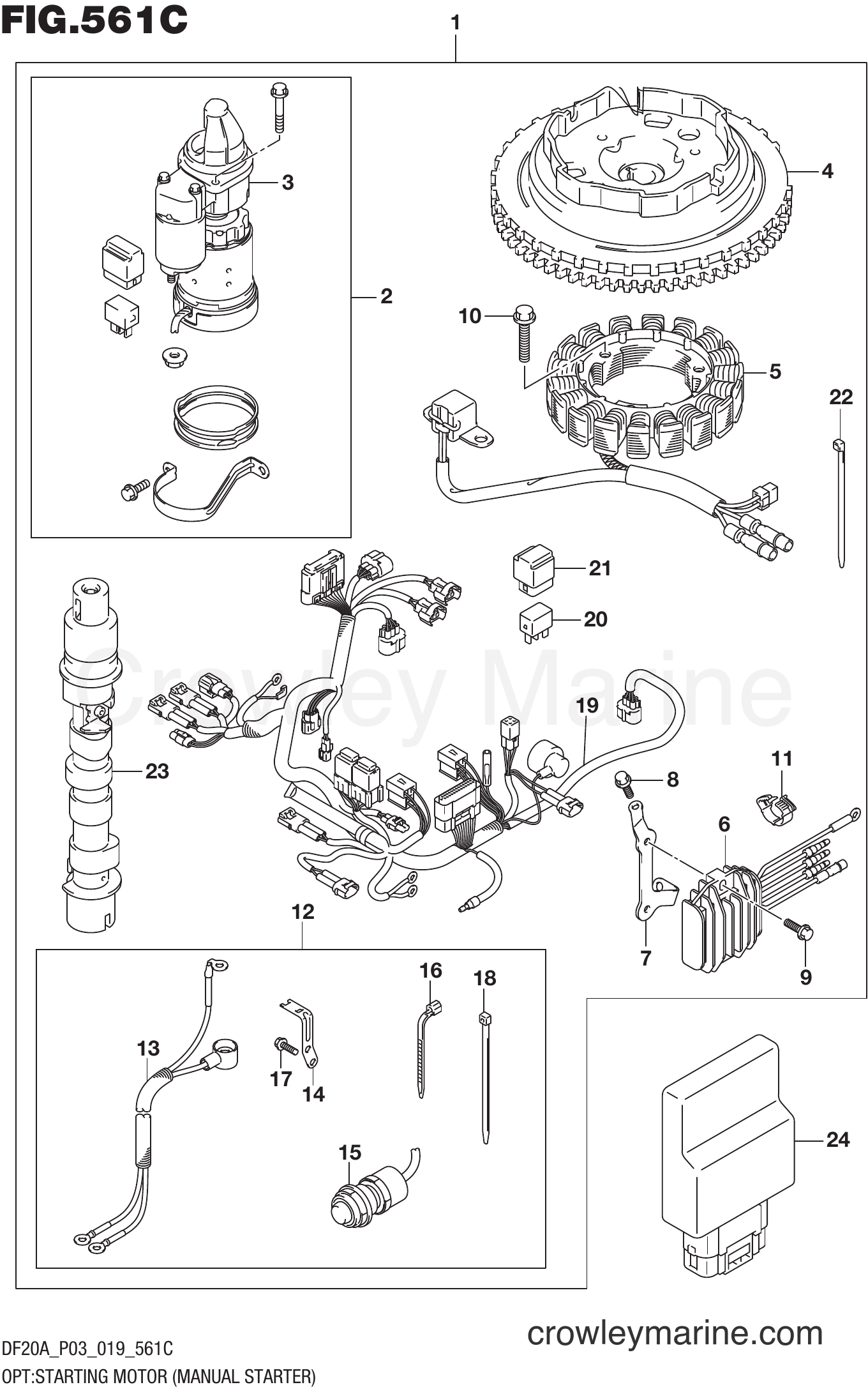 Suzuki Marine DF9.9B 910001~ - OPT:STARTING MOTOR (MANUAL STARTER) (DF20A)