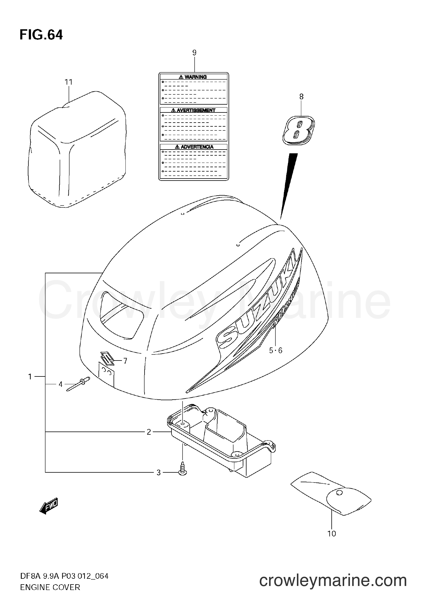Suzuki Marine DF9.9A 00994F-210001~ - ENGINE COVER (DF8A)