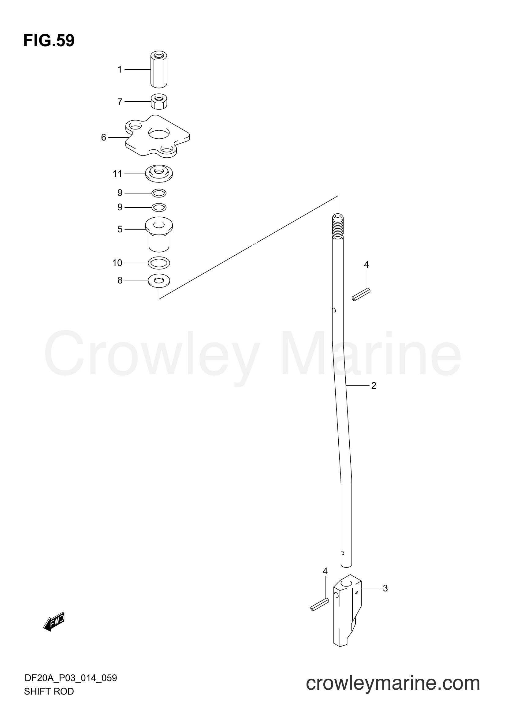 Suzuki Marine DF9.9B 00995F-01504 - SHIFT ROD