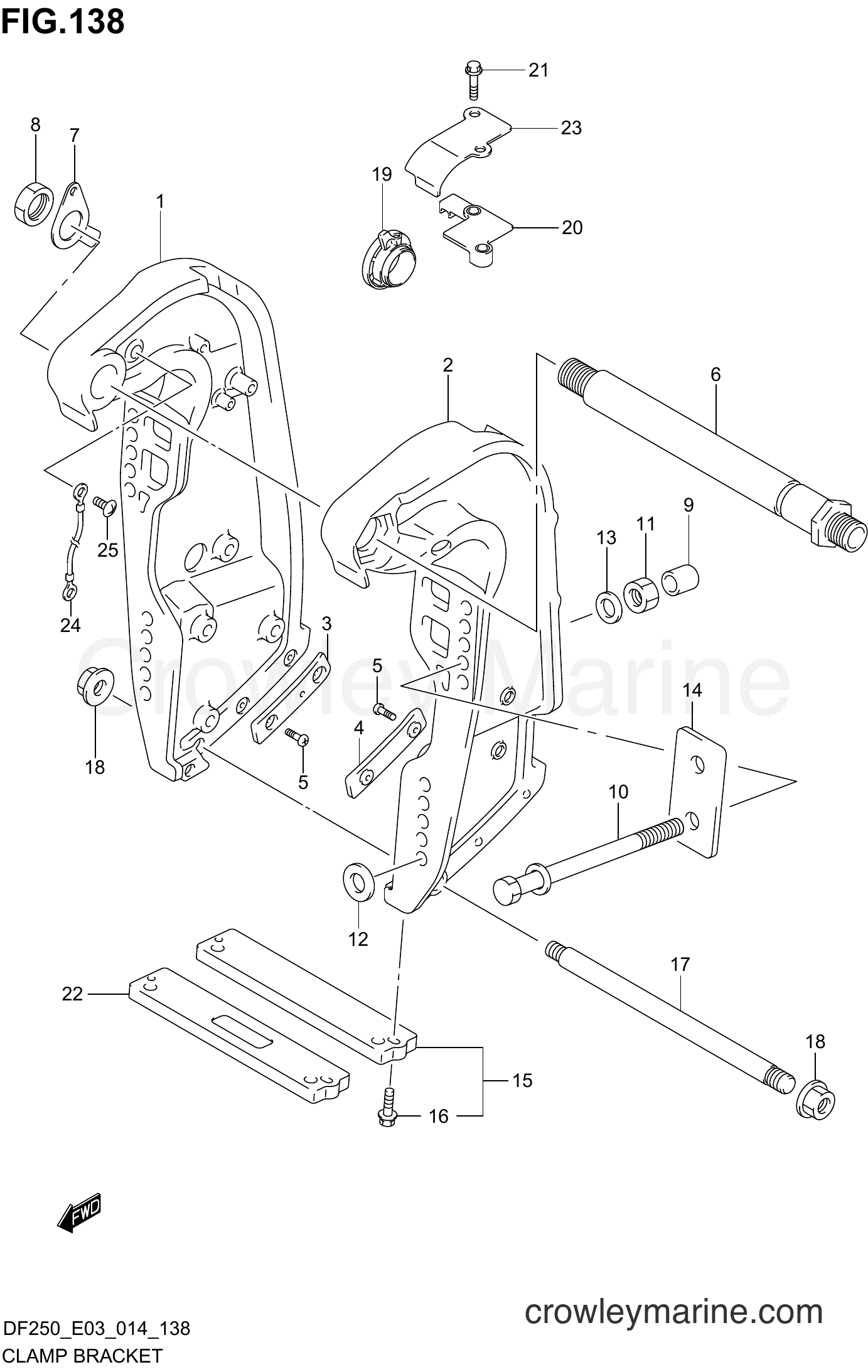 Suzuki Marine DF250 410001~ - CLAMP BRACKET TRANSOM(X,XX) (DF225Z E03)