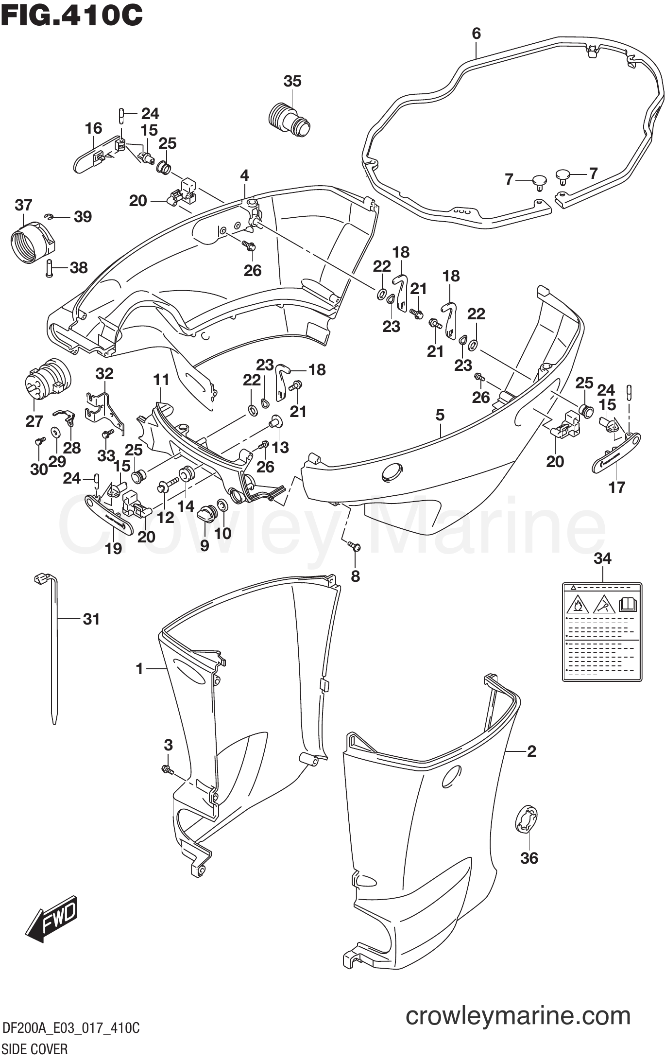 Suzuki Marine DF200AT 710001~ - SIDE COVER (DF200AZ E03)