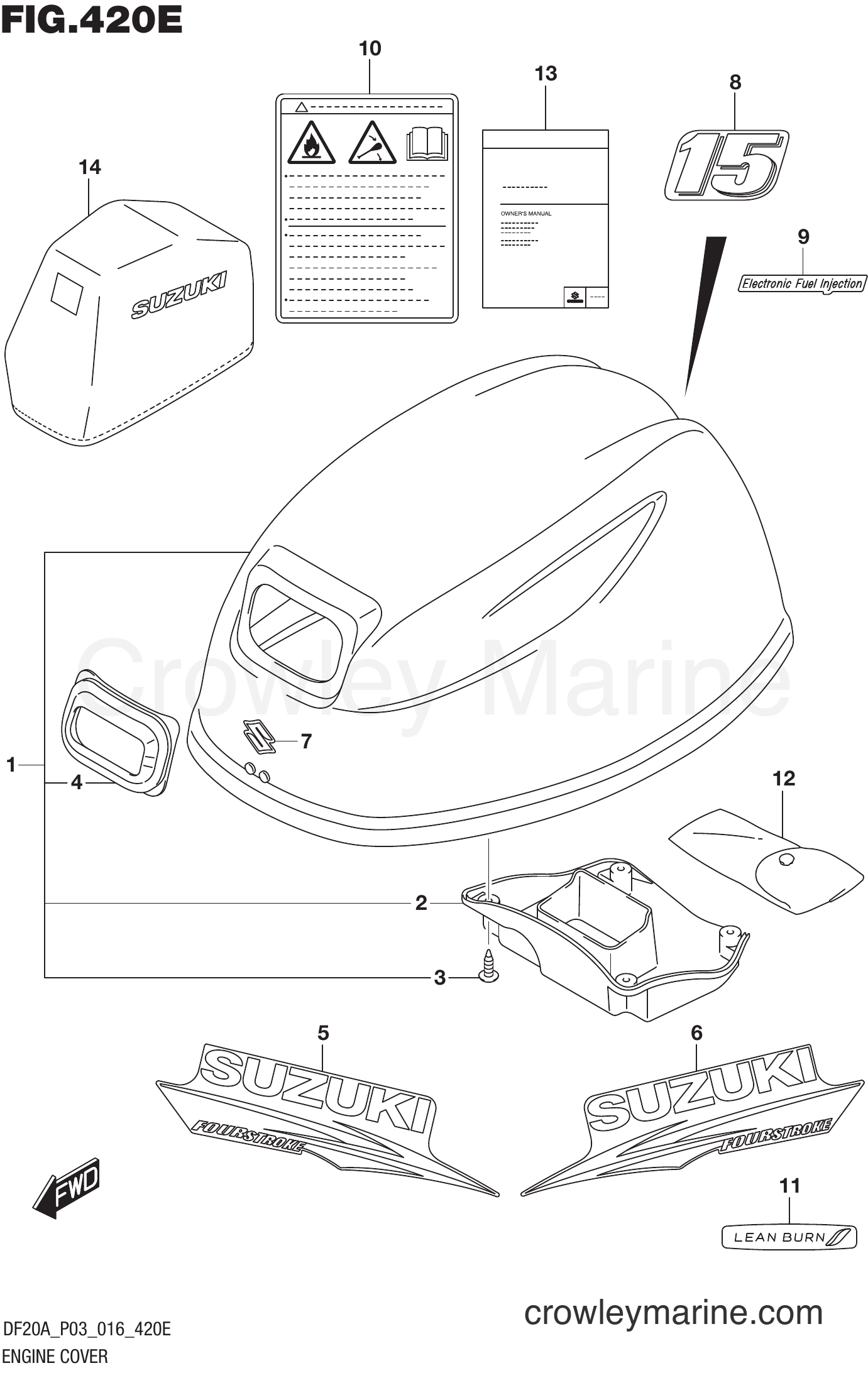 Suzuki Marine DF9.9B 610001~ - ENGINE COVER (DF15A P03)