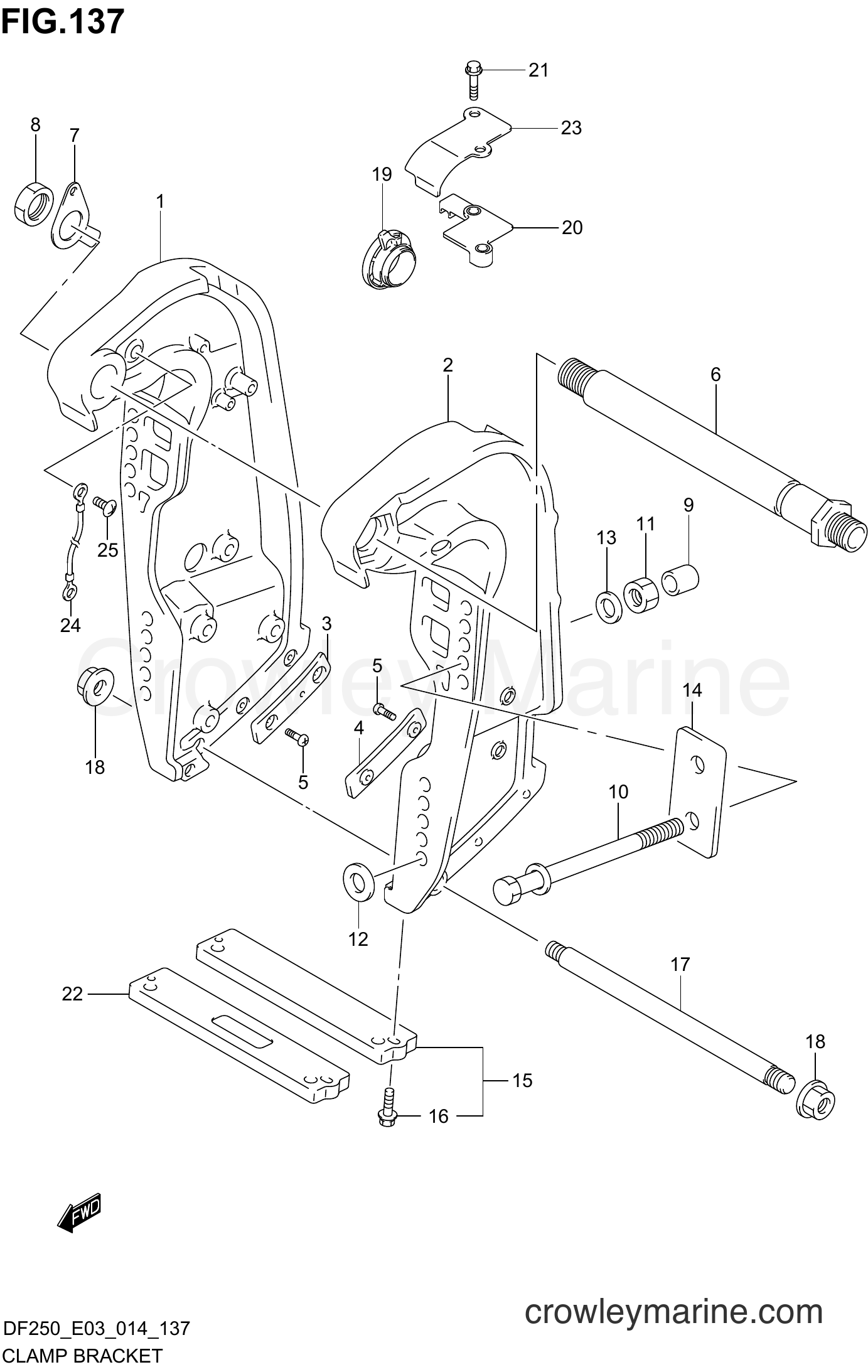 Suzuki Marine DF200 410001~ - CLAMP BRACKET TRANSOM(X,XX) (DF225T E03)