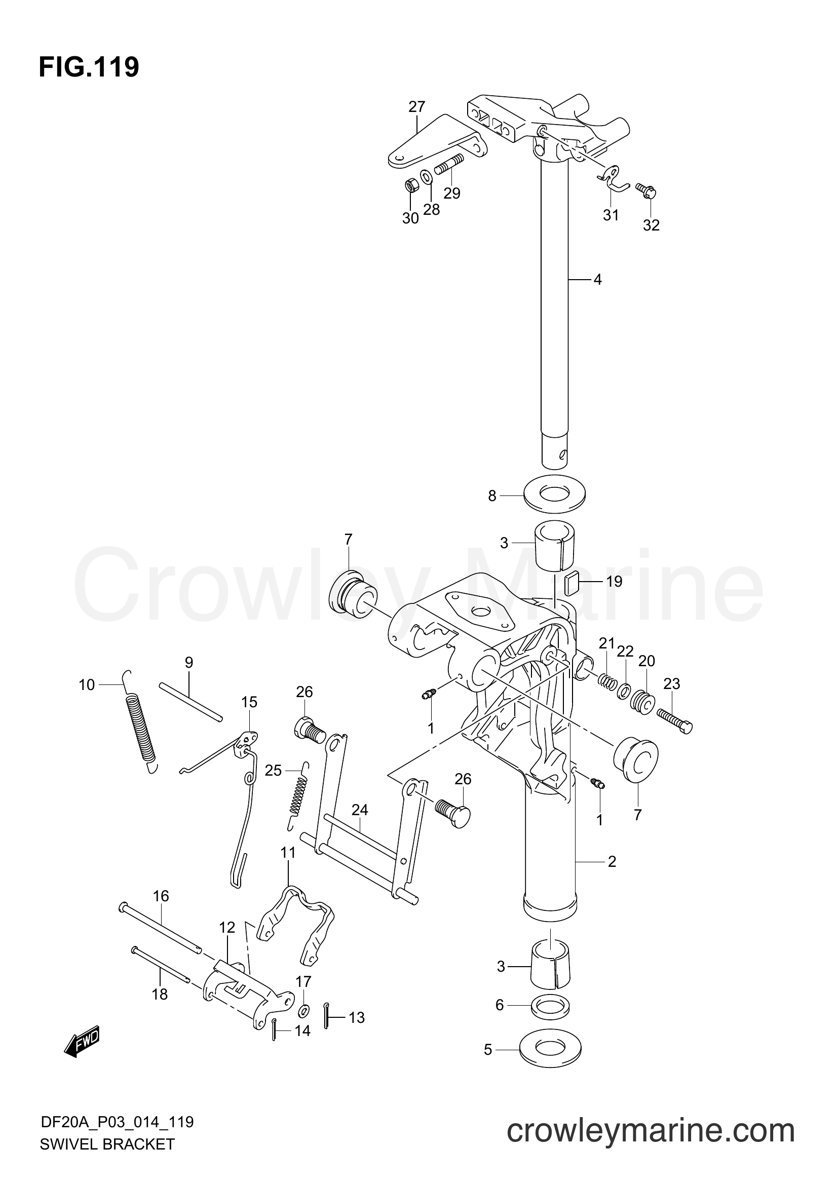 Suzuki Marine DF9.9B 02002F-410001~ - SWIVEL BRACKET (DF20AR P03)