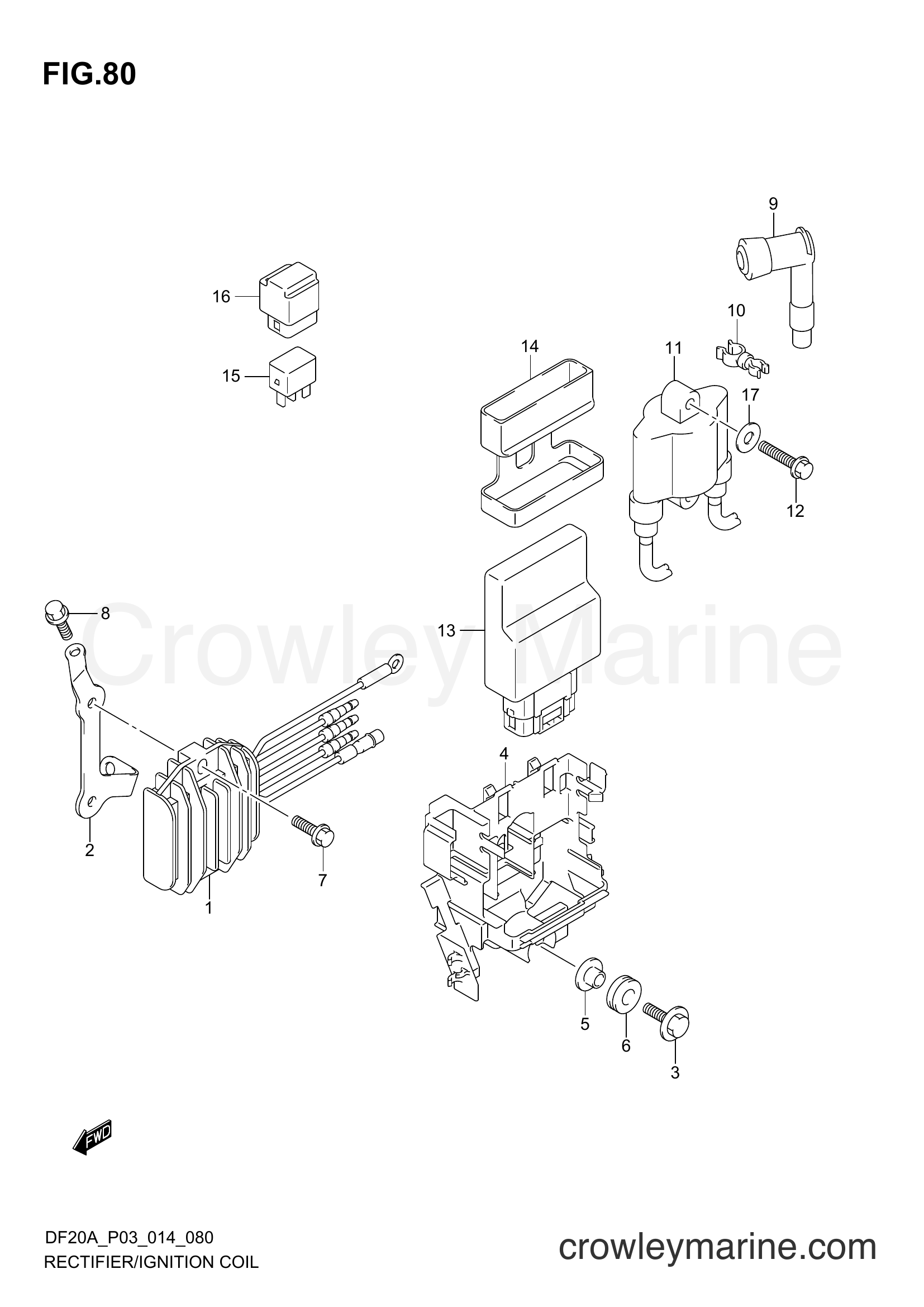 Suzuki Marine DF15A 00995F-01504 - RECTIFIER/IGNITION COIL (DF20AR P03)