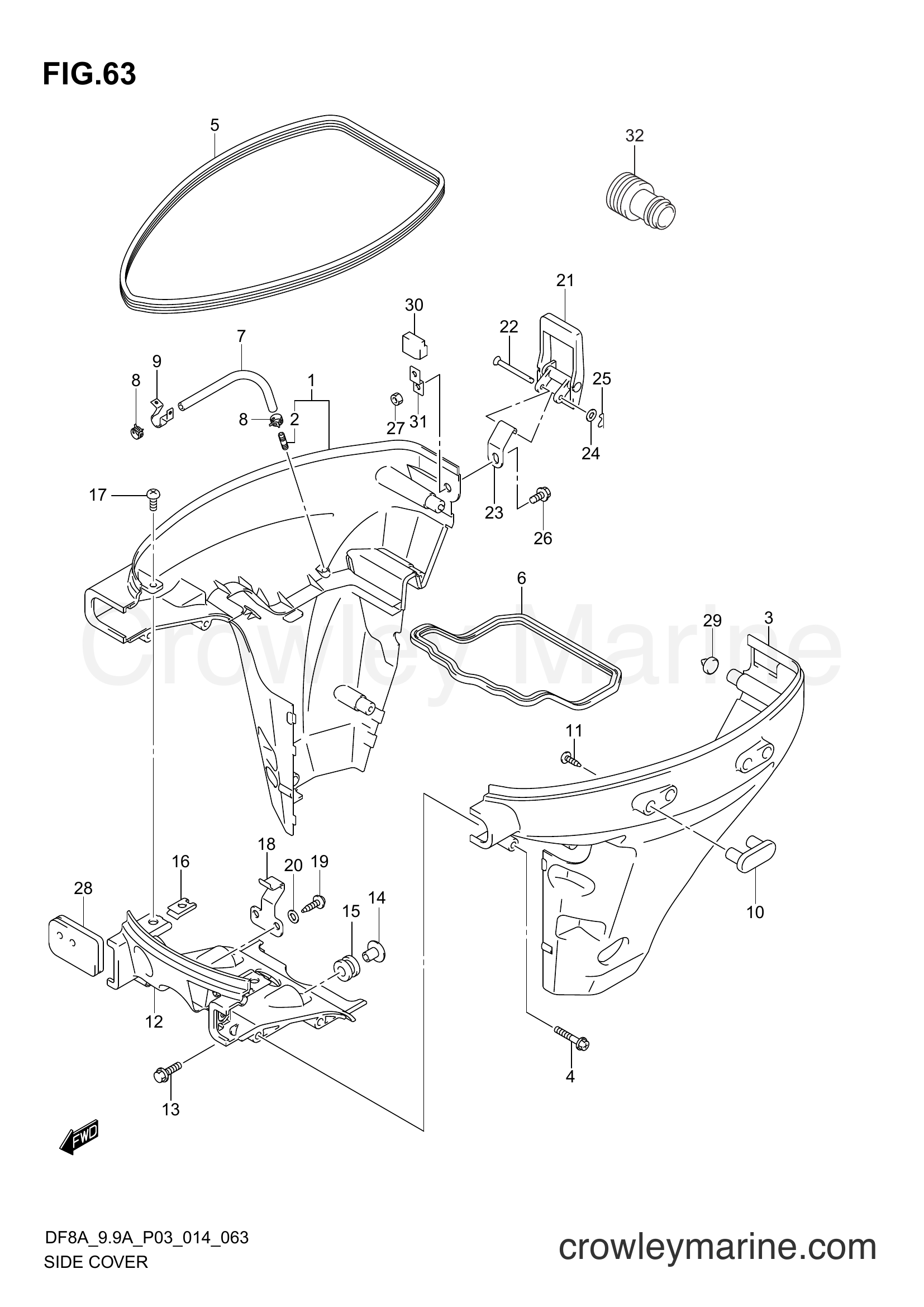 Suzuki Marine DF9.9A 410001~ - SIDE COVER (DF9,9AR P03)