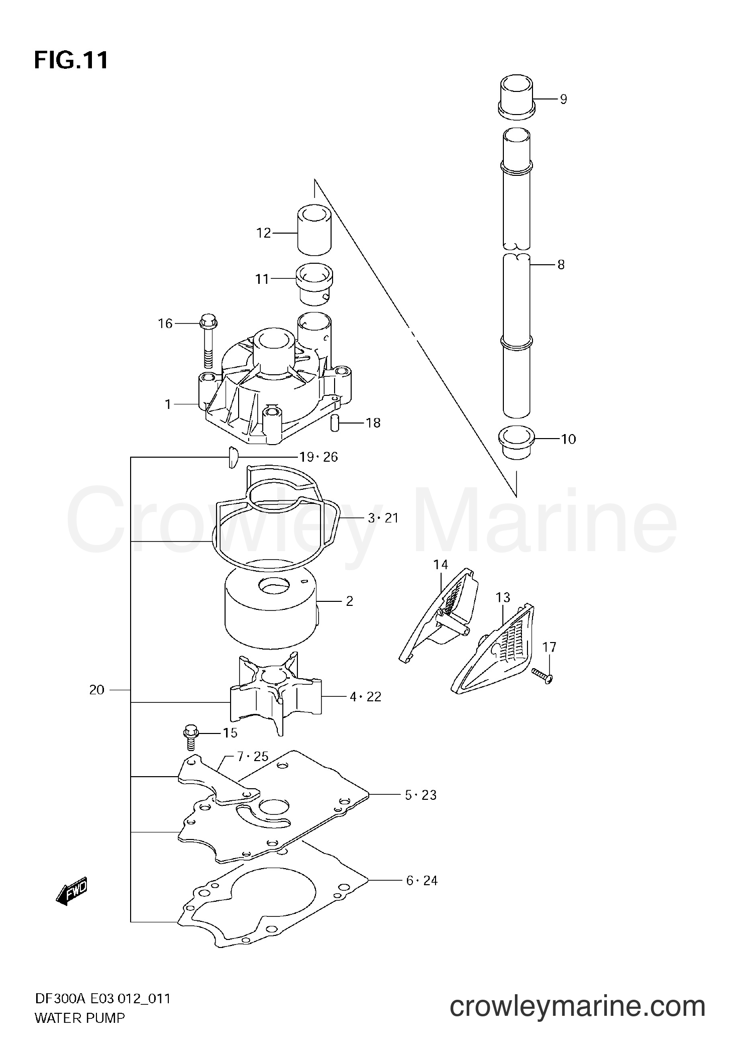 WATER PUMP Serial Range FourStroke Outboard 300 DF300AP 210001 Crowley Marine