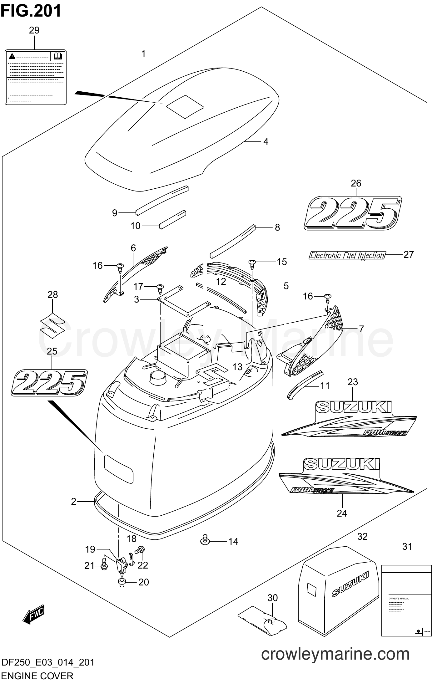 Suzuki Marine DF225 410001~ - ENGINE COVER (FOR 0EP)(DF225T E03)