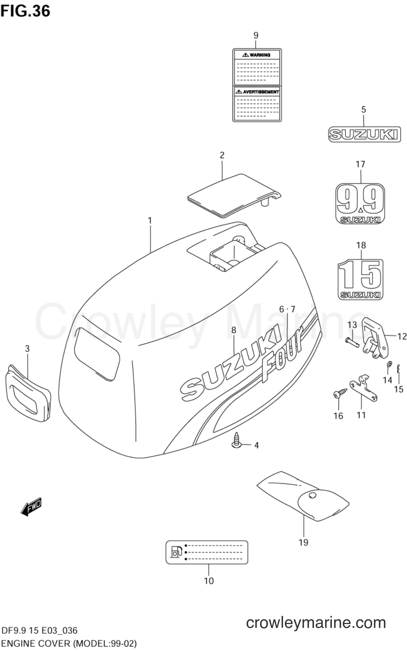 Suzuki Marine DF9.9 - ENGINE COVER (MODEL:99~02)