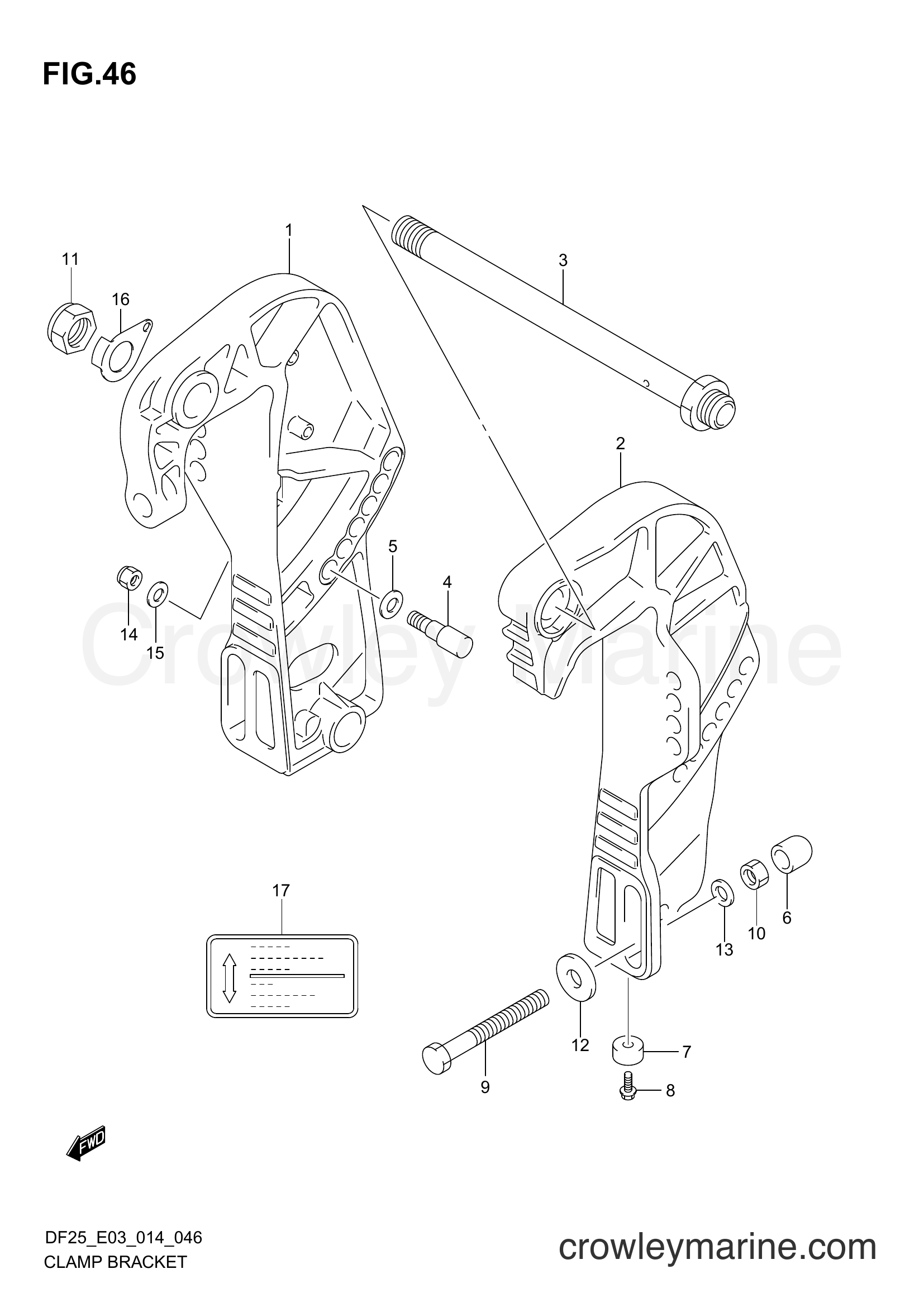 Suzuki Marine DF25 02503F-410001~ - CLAMP BRACKET (DF25Q E03)