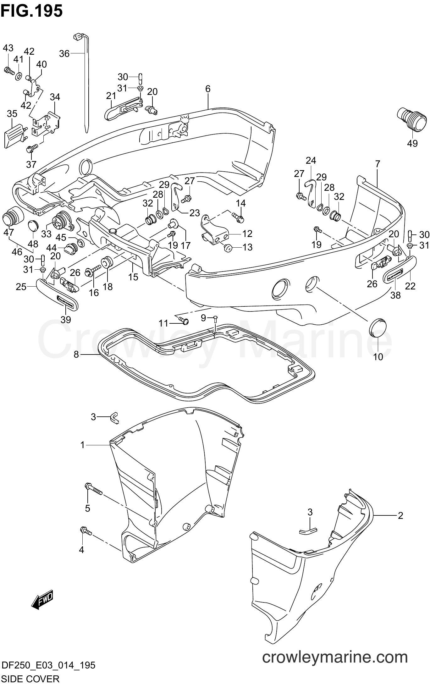 Suzuki Marine DF250 410001~ - SIDE COVER TRANSOM(L) (DF200T E03)