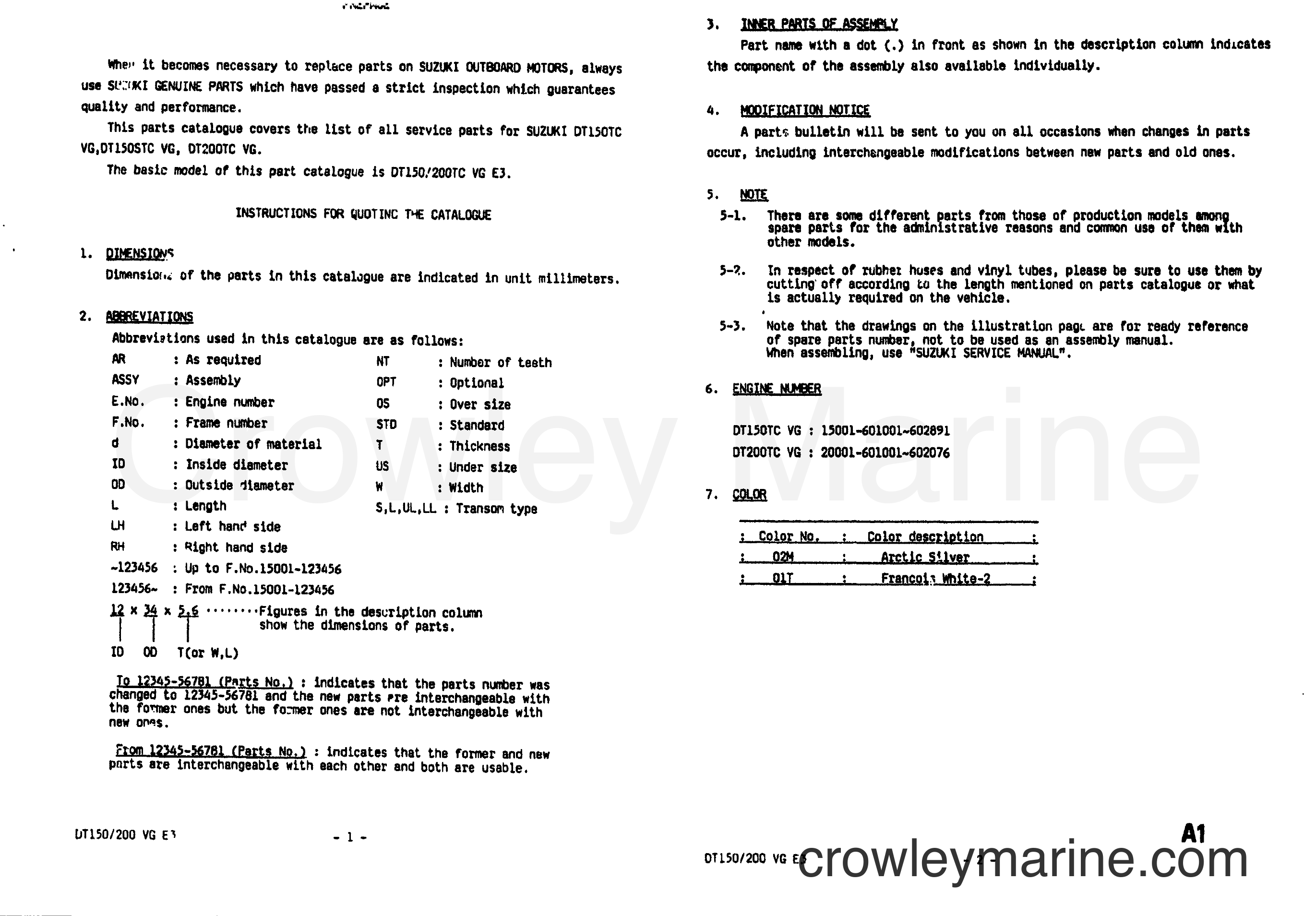 Suzuki Marine DT200 - PREFACE/COLOR CHART