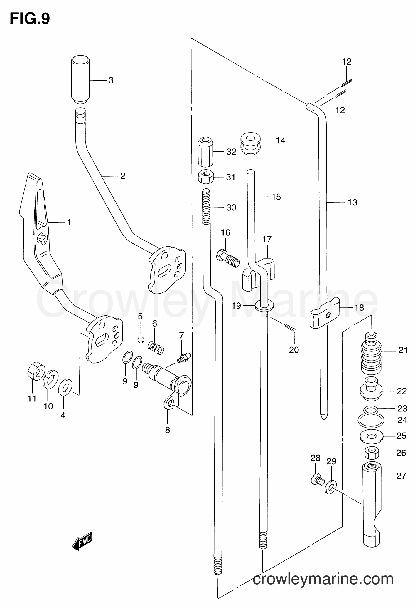 CLUTCH LEVER 1986 TwoStroke Outboard 6 DT6 Crowley Marine