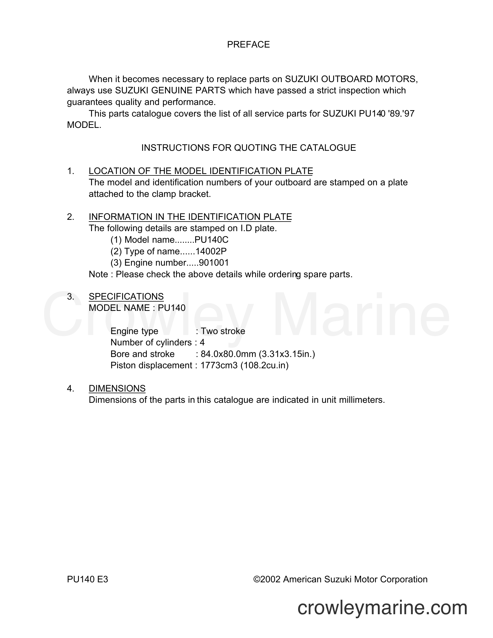 Suzuki Marine PU140 - PREFACE