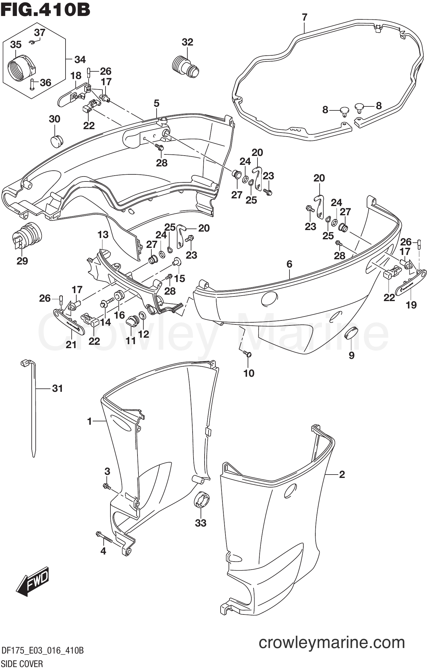 Suzuki Marine DF175ZG 610001~ - SIDE COVER (DF150TG E03)