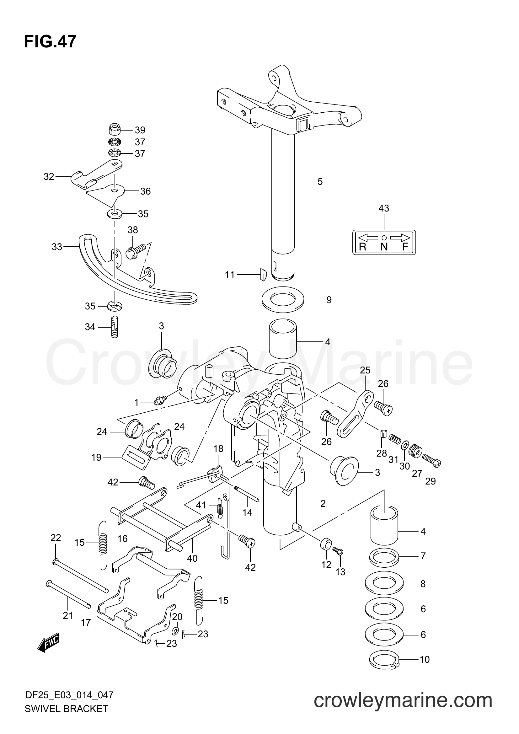 Suzuki Marine DF25 02503F-410001~ - SWIVEL BRACKET (DF25 E03)