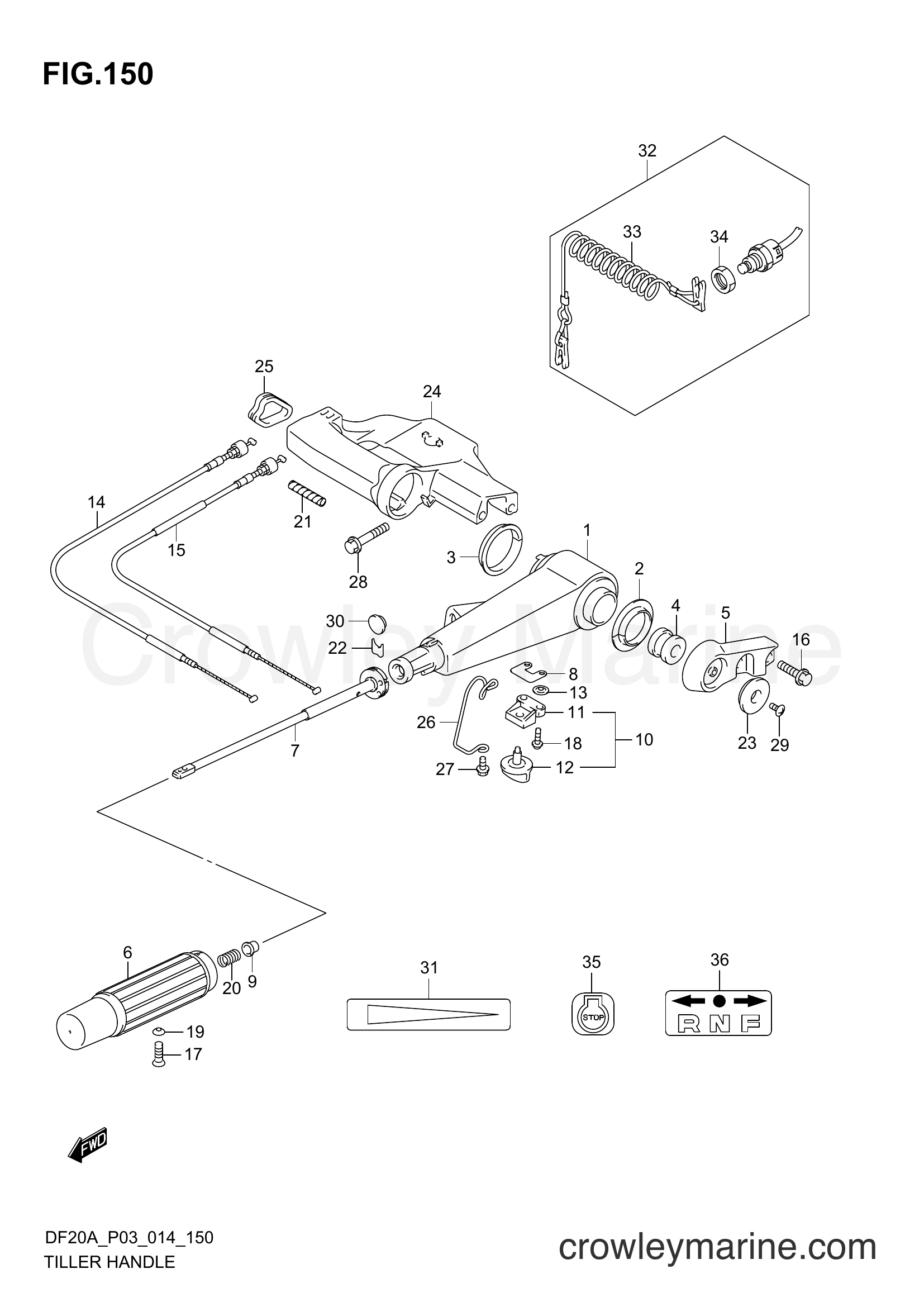 Suzuki Marine DF20A 02002F-410001~ - TILLER HANDLE (DF9,9B P03)
