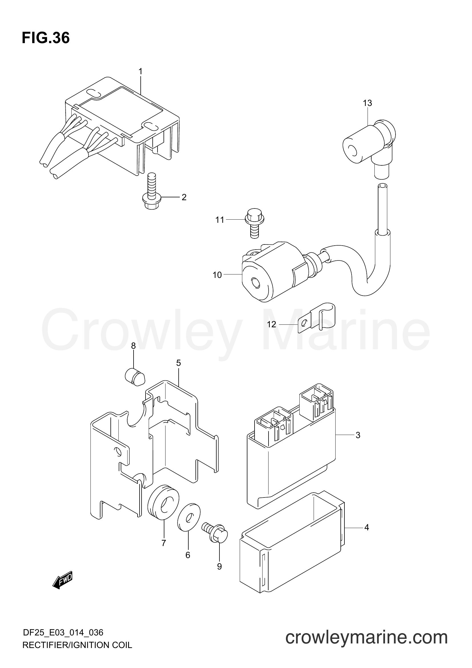 Suzuki Marine DF25 02503F-410001~ - RECTIFIER/IGNITION COIL (DF25R E03)