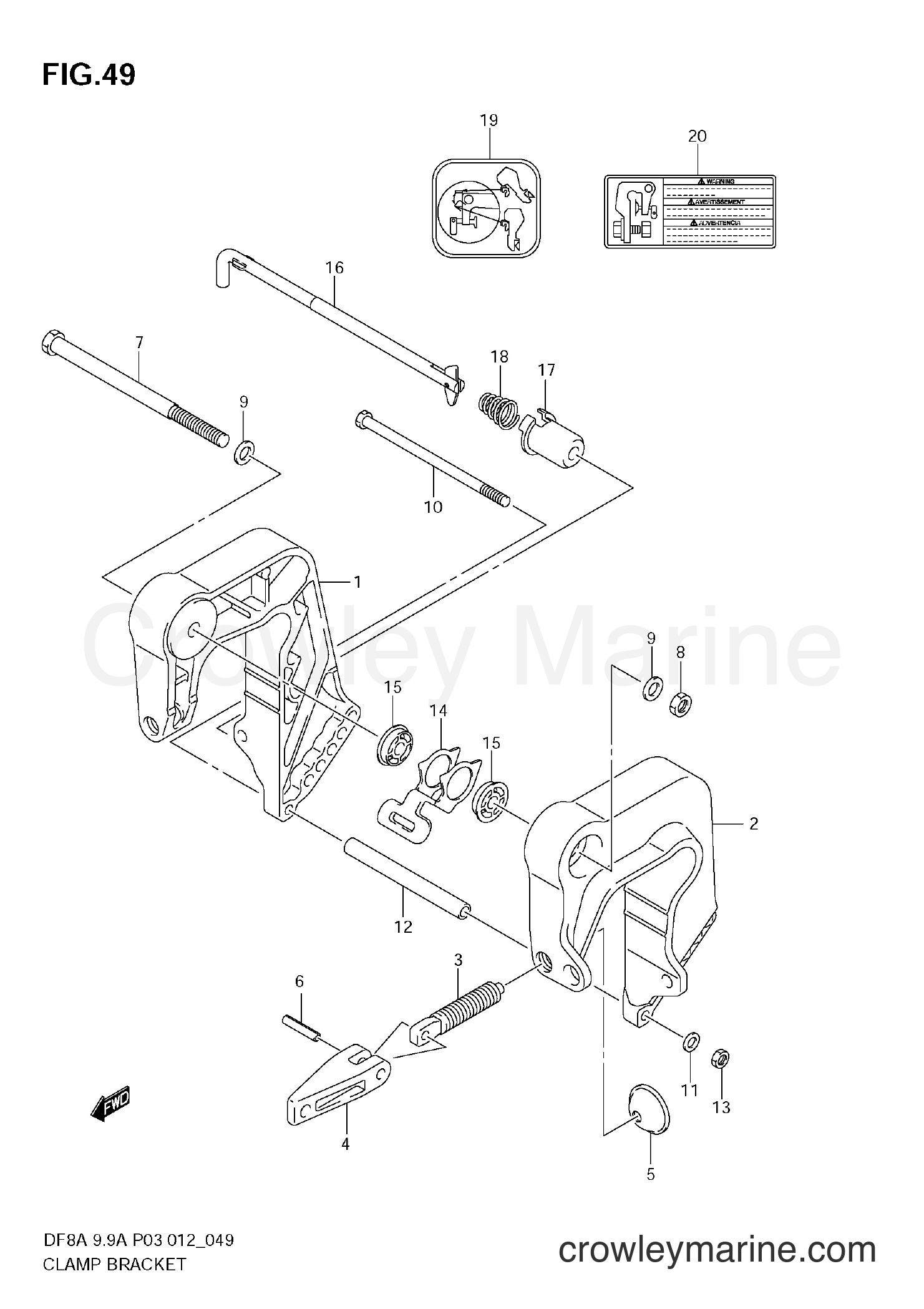 Suzuki Marine DF9.9A 00994F-210001~ - CLAMP BRACKET (DF8A)