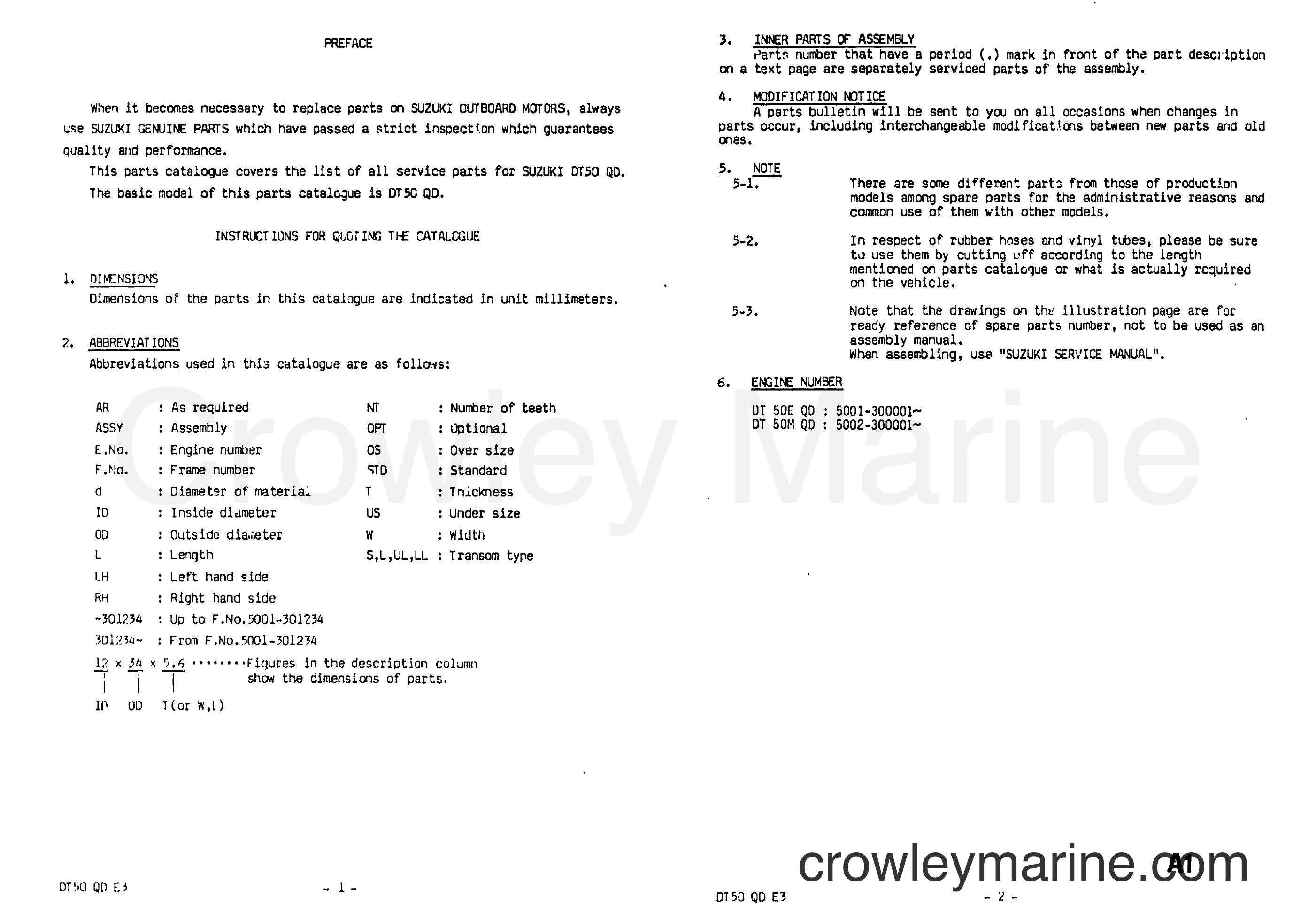 PREFACE/COLOR CHART - 1983 Two-Stroke Outboard 50 DT50 | Crowley Marine