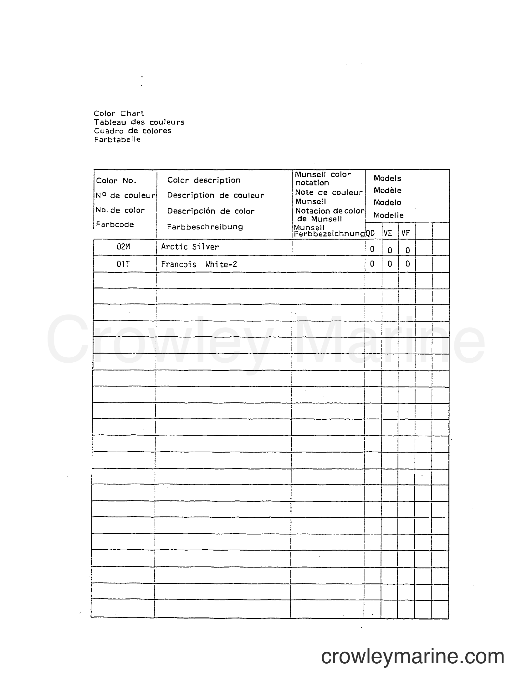 Suzuki Marine DT8 - COLOR CHART