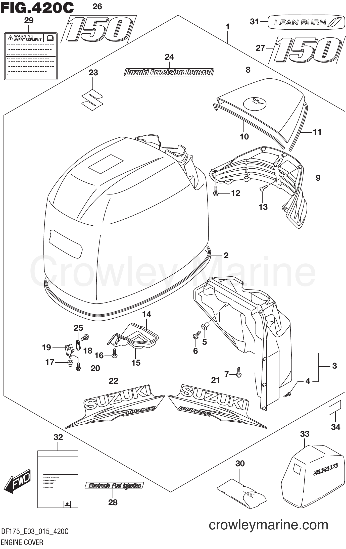 Suzuki Marine DF175Z 51001~ - ENGINE COVER (FOR 0EP) (DF150TG E03)