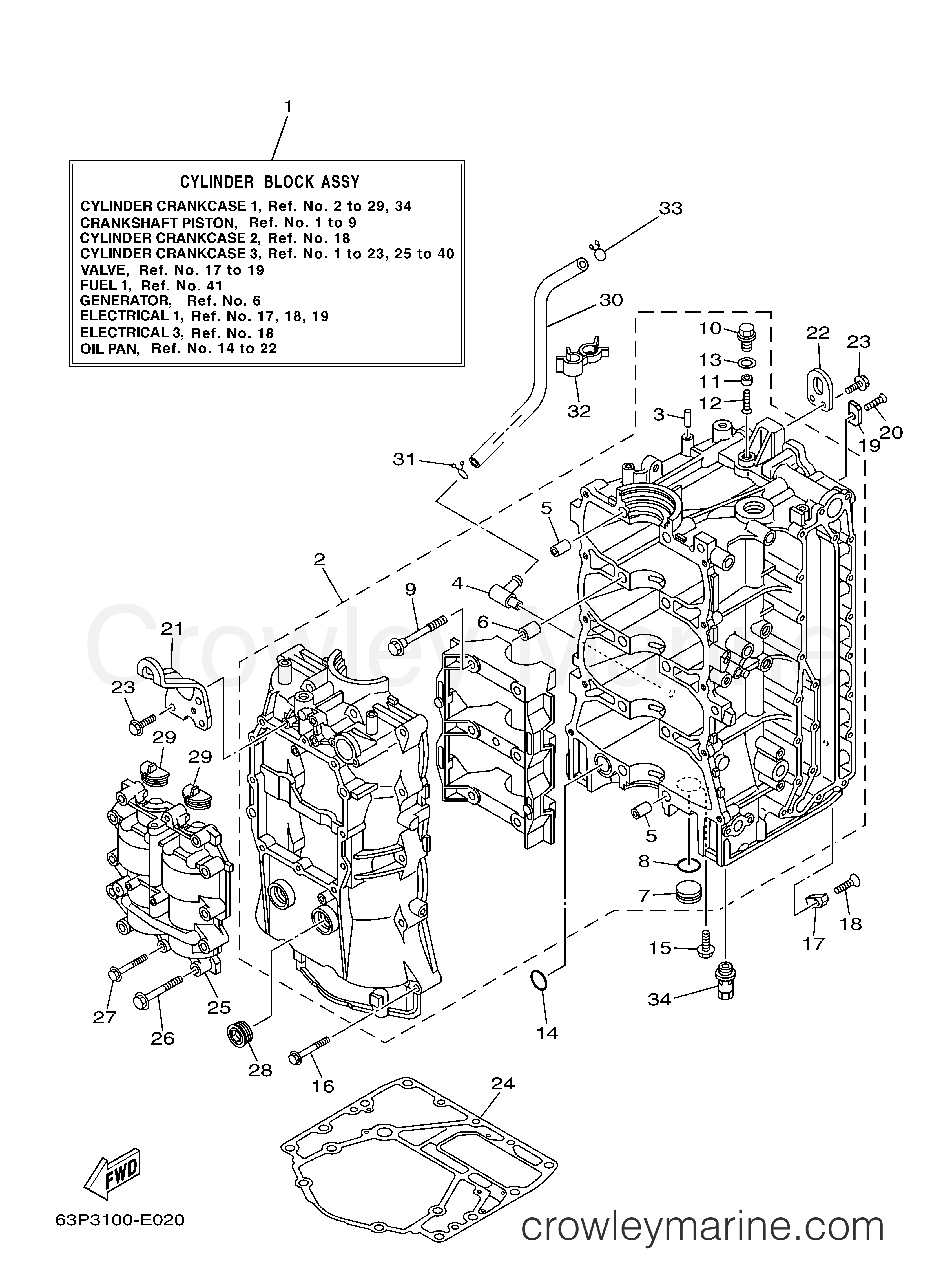CYLINDER CRANKCASE 1 - 2005 Yamaha Outboard 150hp F150TXR | Crowley Marine