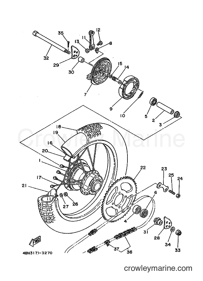1993 Dirt Bike RT180 - RT180 (4BN3) [010] - REAR WHEEL