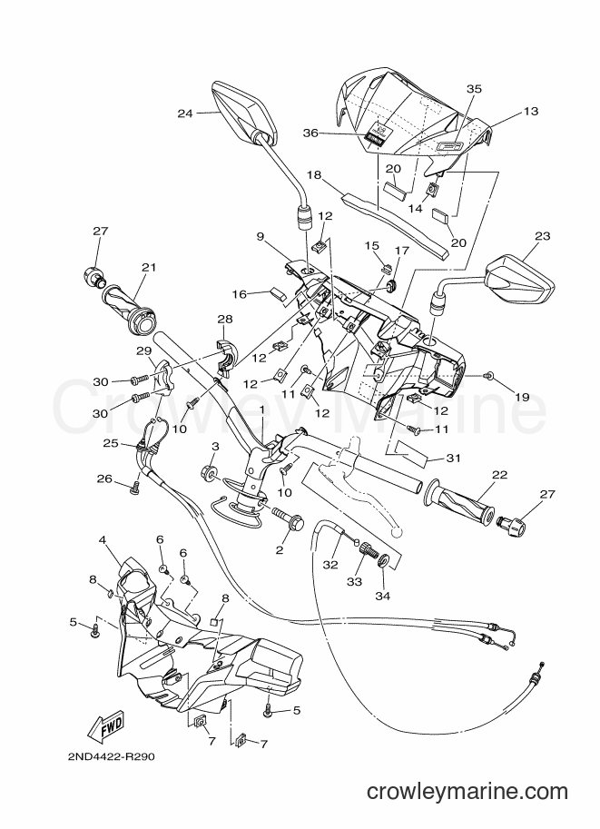 Yamaha Motors T150 (2ND4) [990] - STEERING HANDLE & CABLE