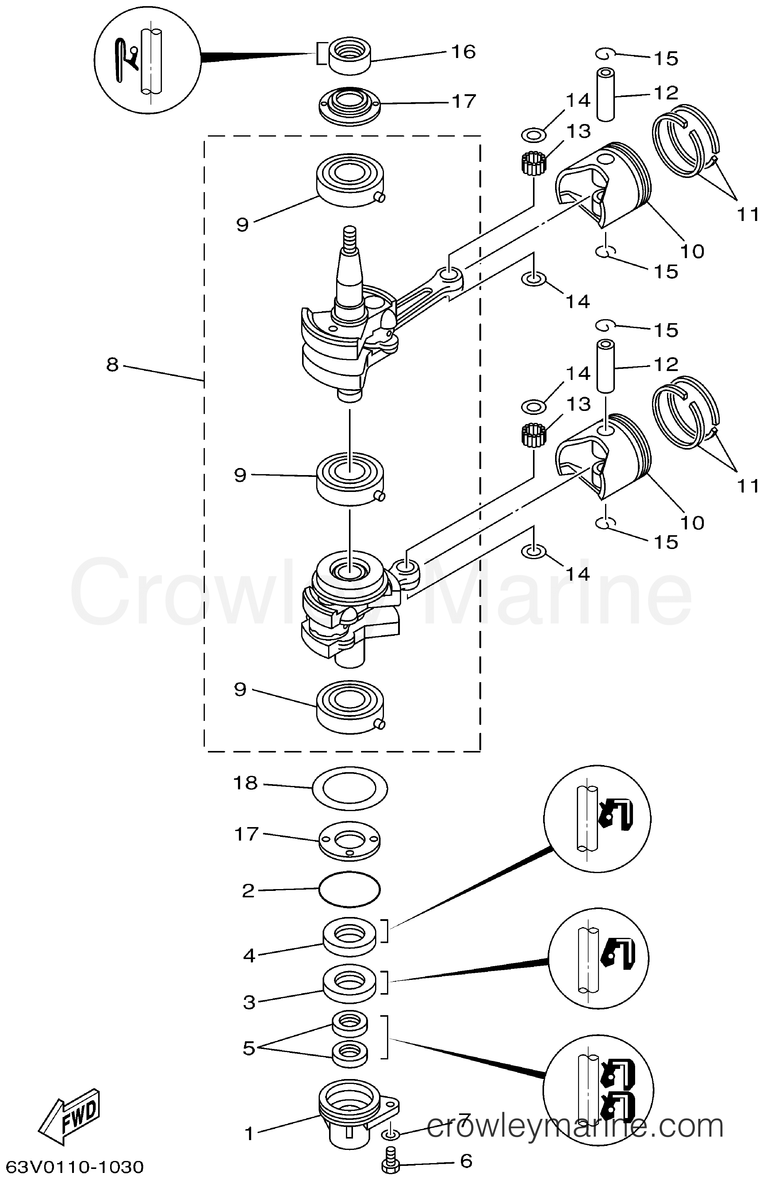 Yamaha Motors 15MSHA - CRANKSHAFT PISTON