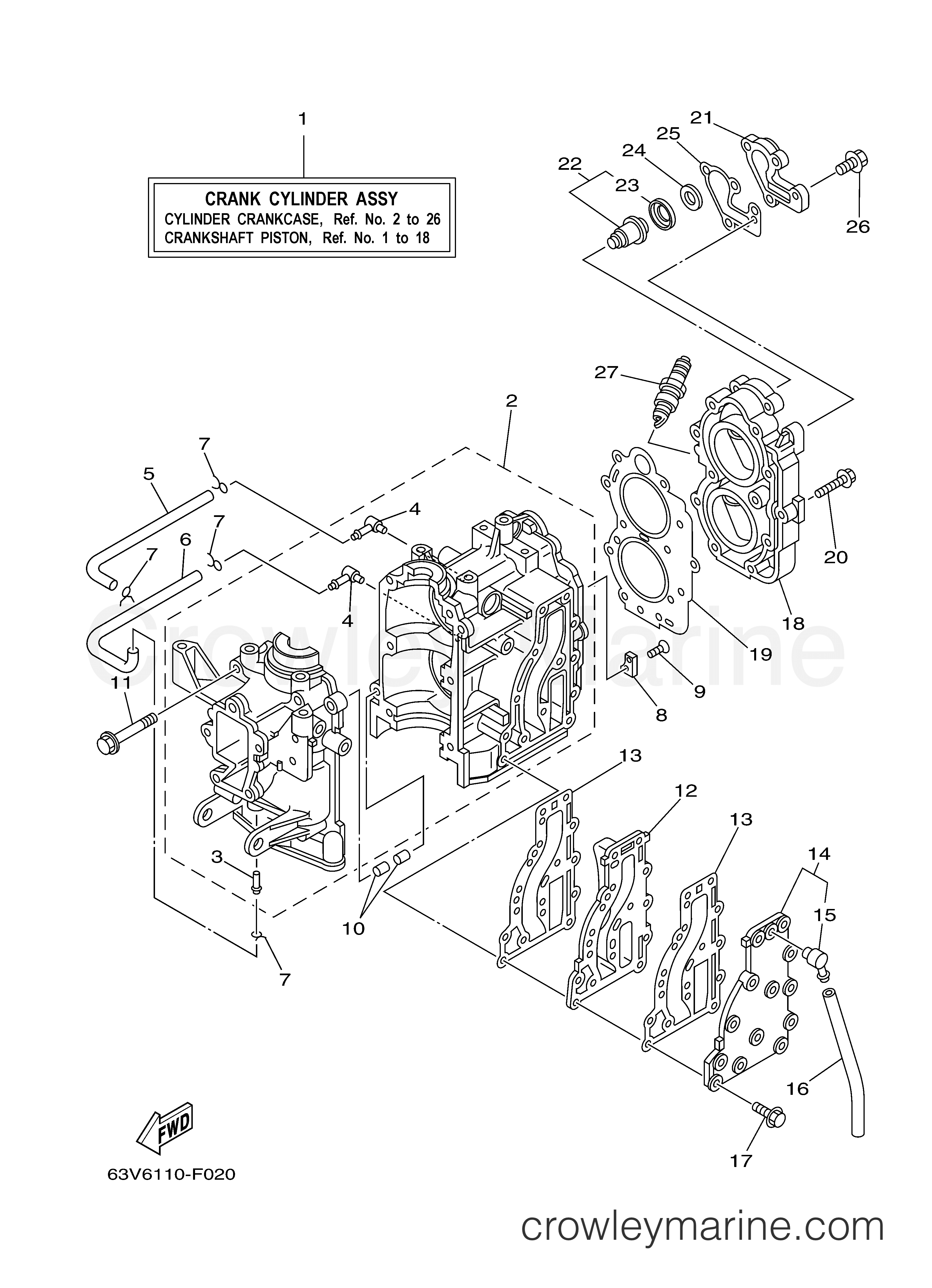 Yamaha Motors 9.9MSH - CYLINDER CRANKCASE