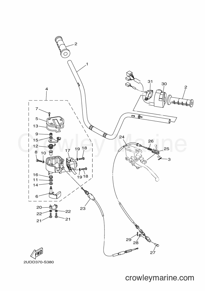 Yamaha Motors YFM700FWAD (B1A1) [010] - STEERING HANDLE & CABLE