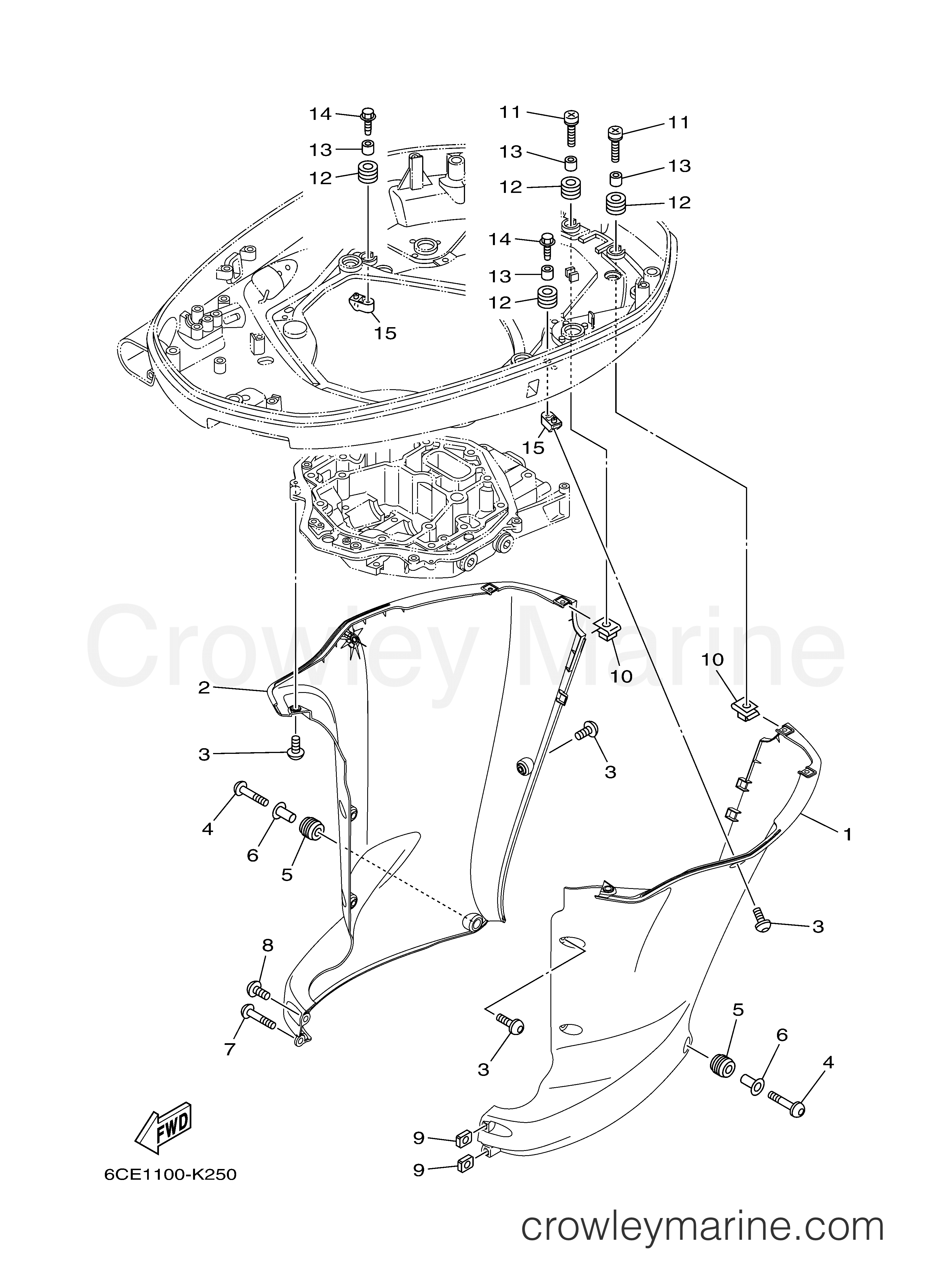 BOTTOM COWLING 3 - 2014 Yamaha Outboard 250hp F250XCA | Crowley Marine