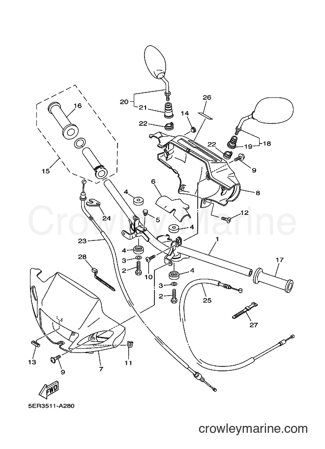 2002 Scooter T105SE - T105SE (5ER3) [010] - STEERING HANDLE & CABLE