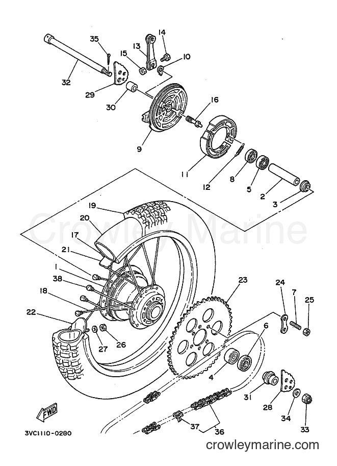 1991 Dirt Bike RT180 - RT180 (4BN1) [010] - REAR WHEEL