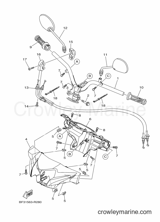 Yamaha Motors T115C-5 (BP41) [010] - STEERING HANDLE & CABLE