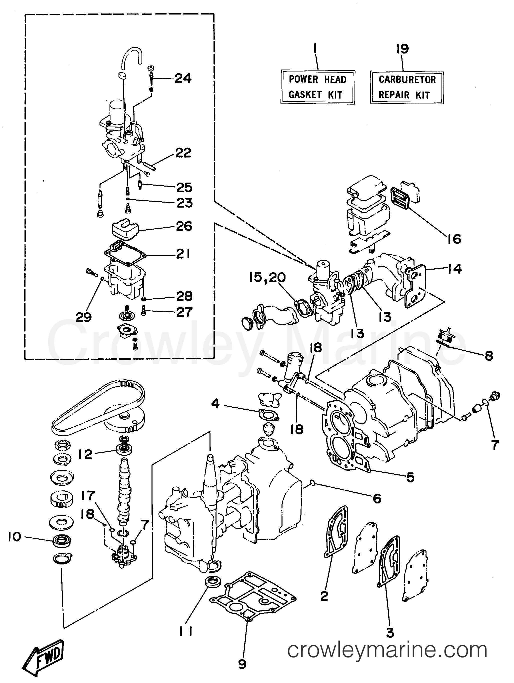 REPAIR KIT 1 1998 Yamaha Outboard 9.9hp T9.9MXHW Crowley Marine