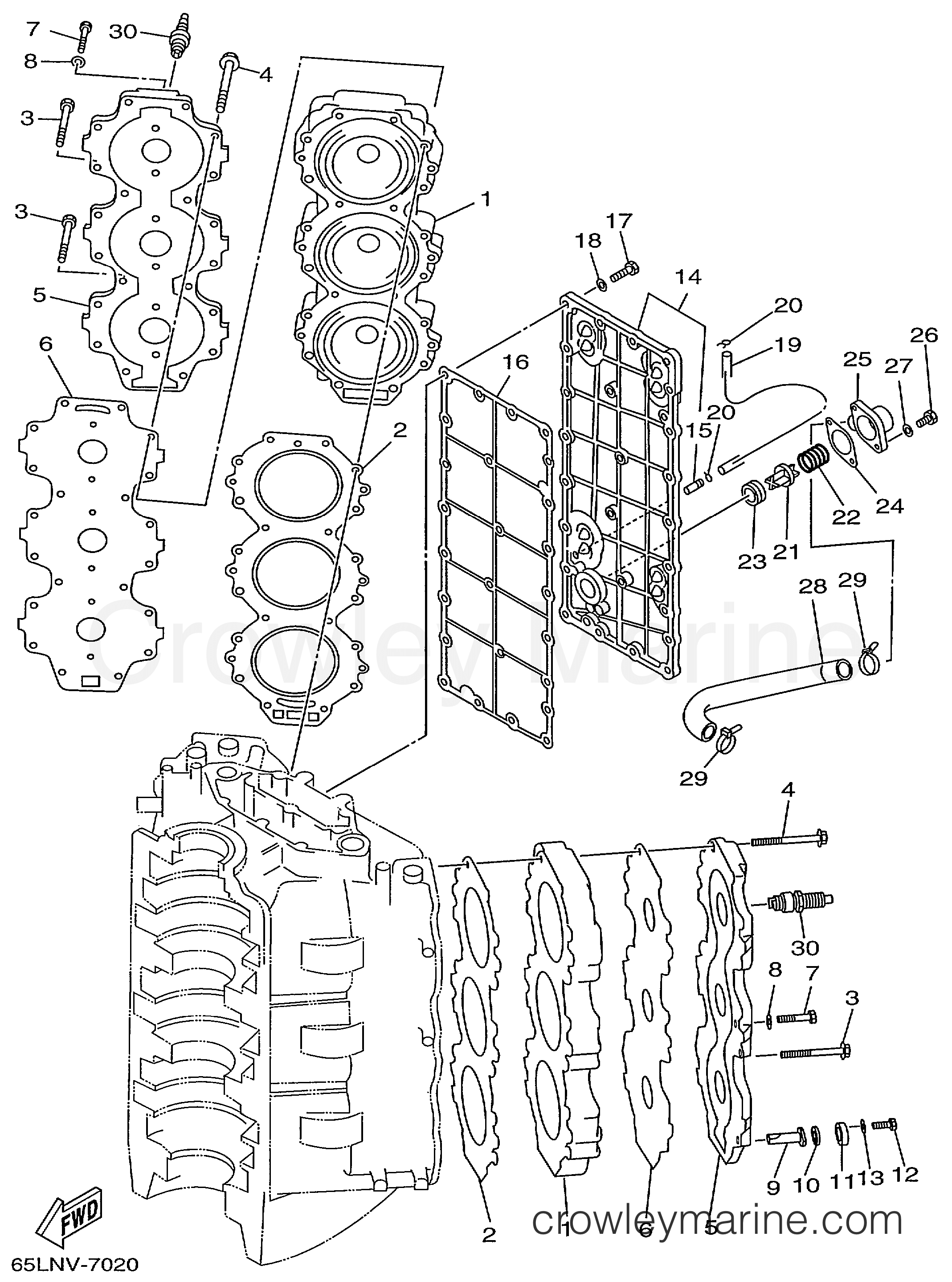 Yamaha Motors V225TLRX - CYLINDER CRANKCASE 2