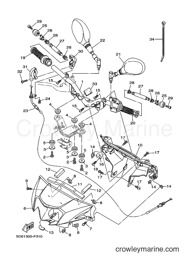 Yamaha Motors T135FI (5D61) [010] - STEERING HANDLE & CABLE