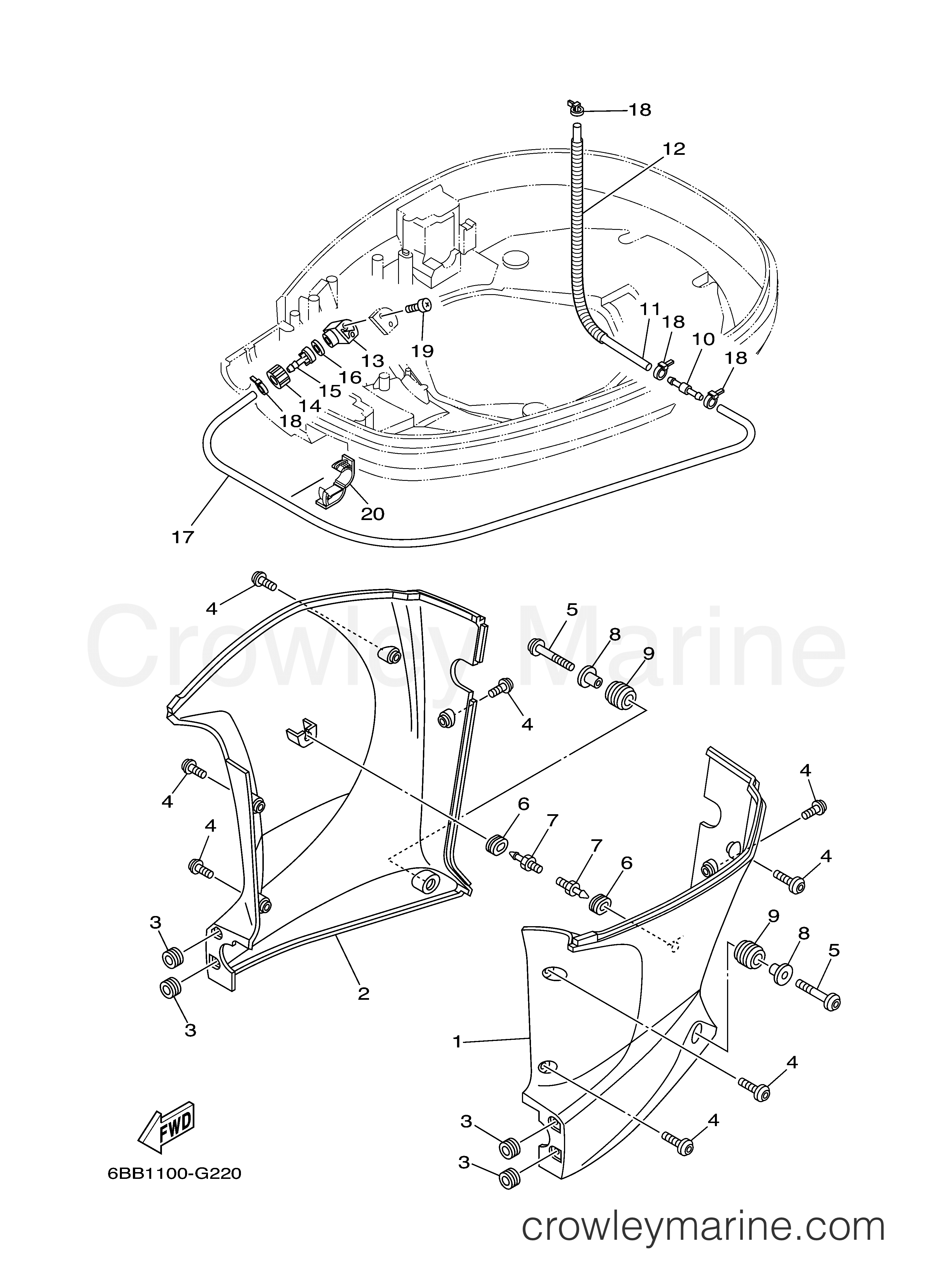 Yamaha Motors F225TLR - BOTTOM COWLING 2