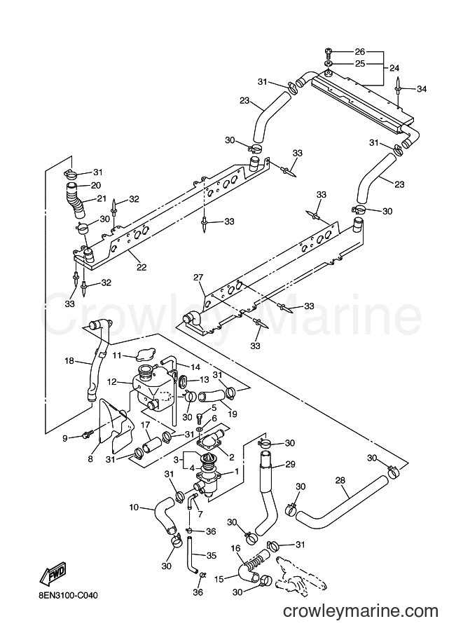 2004 Snowmobile SXV700 - SXV700 (8EN4) [020] - RADIATOR & HOSE