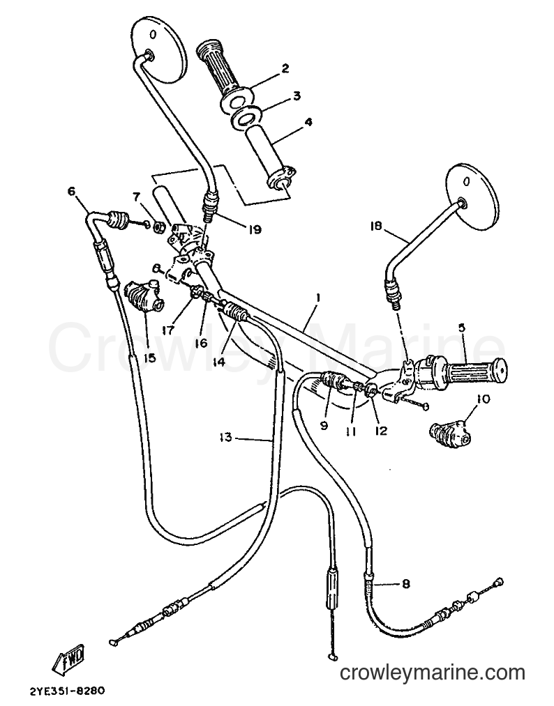 1988 Dirt Bike XT125 - XT125 (2YE1) [99A] - STEERING HANDLE & CABLE