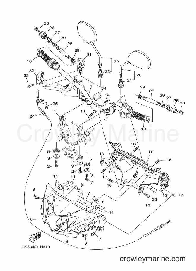 2010 Scooter T135FI - T135FI (2S53) [010] - STEERING HANDLE & CABLE
