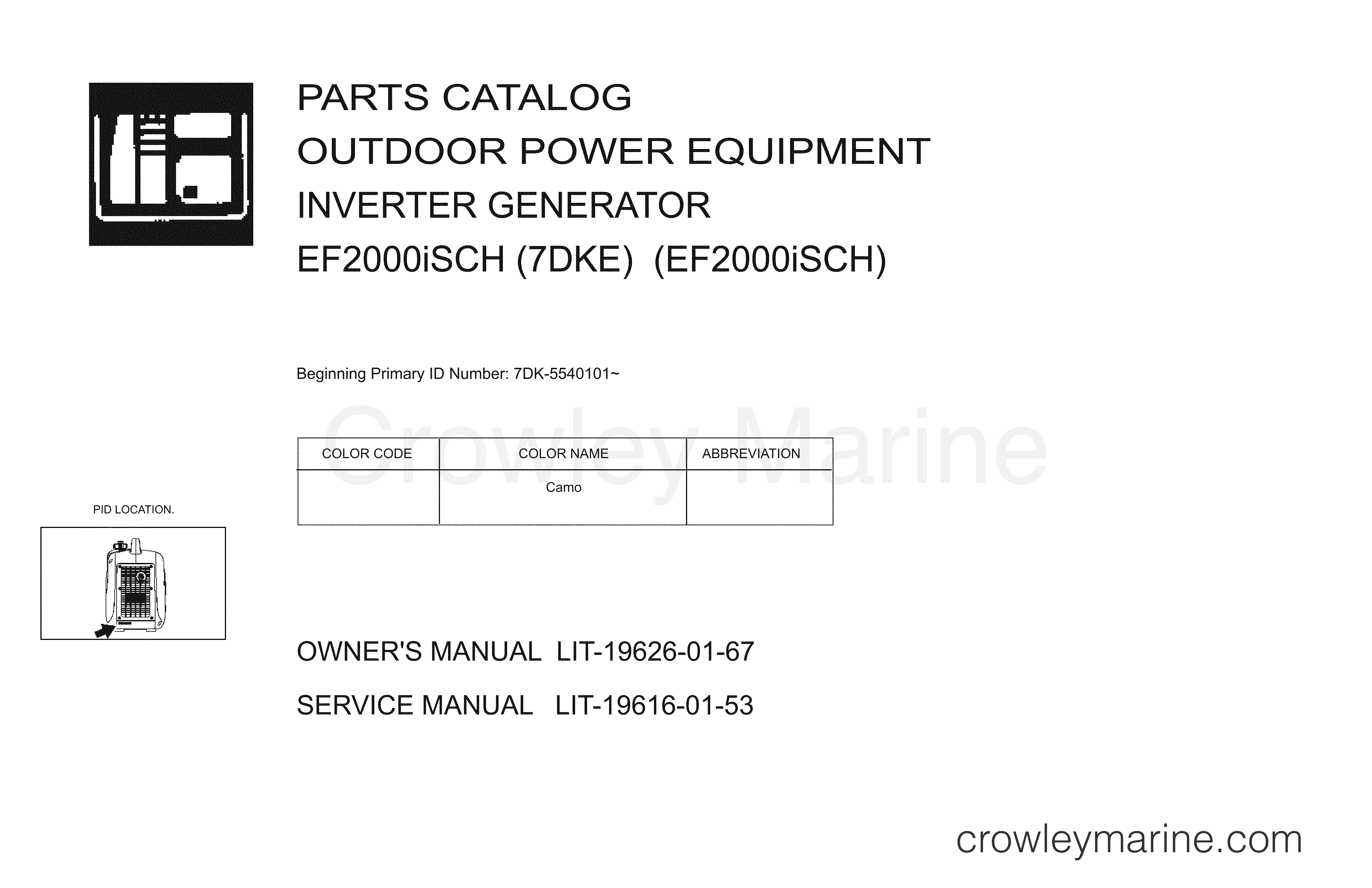 2010 Generator 2000 - EF2000ISCH - 1 TITLE PAGE