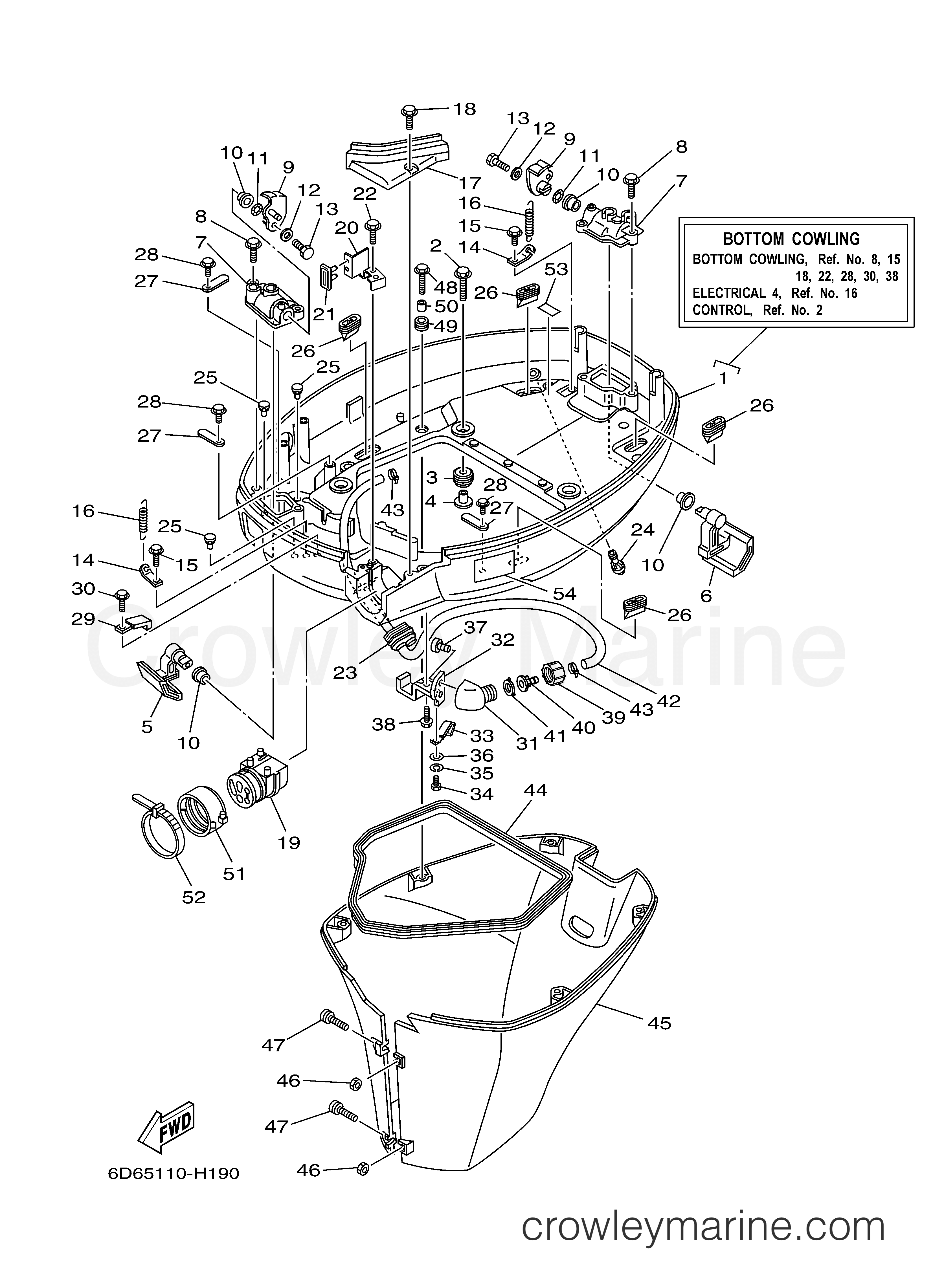 BOTTOM COWLING 2008 Yamaha Outboard 90hp F90TLR Crowley Marine