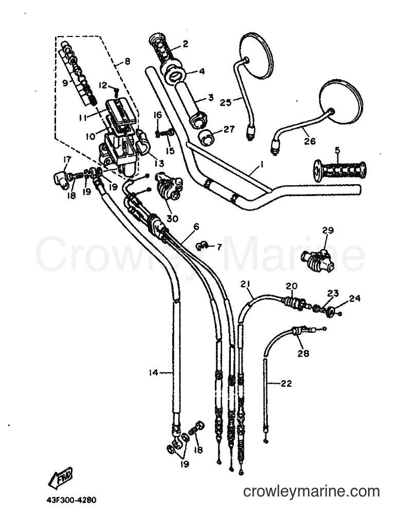 1986 Dirt Bike XT600 - XT600 (43F) [999] - STEERING HANDLE & CABLE