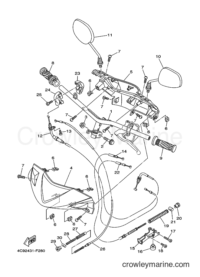 Yamaha Motors BI-115D-CW (4C93) [010] - STEERING HANDLE & CABLE