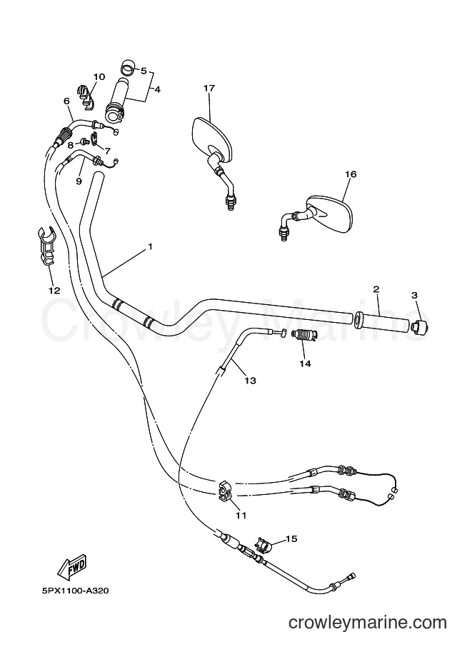 Yamaha Motors XV1700PC (5PX4) [010] - STEERING HANDLE & CABLE