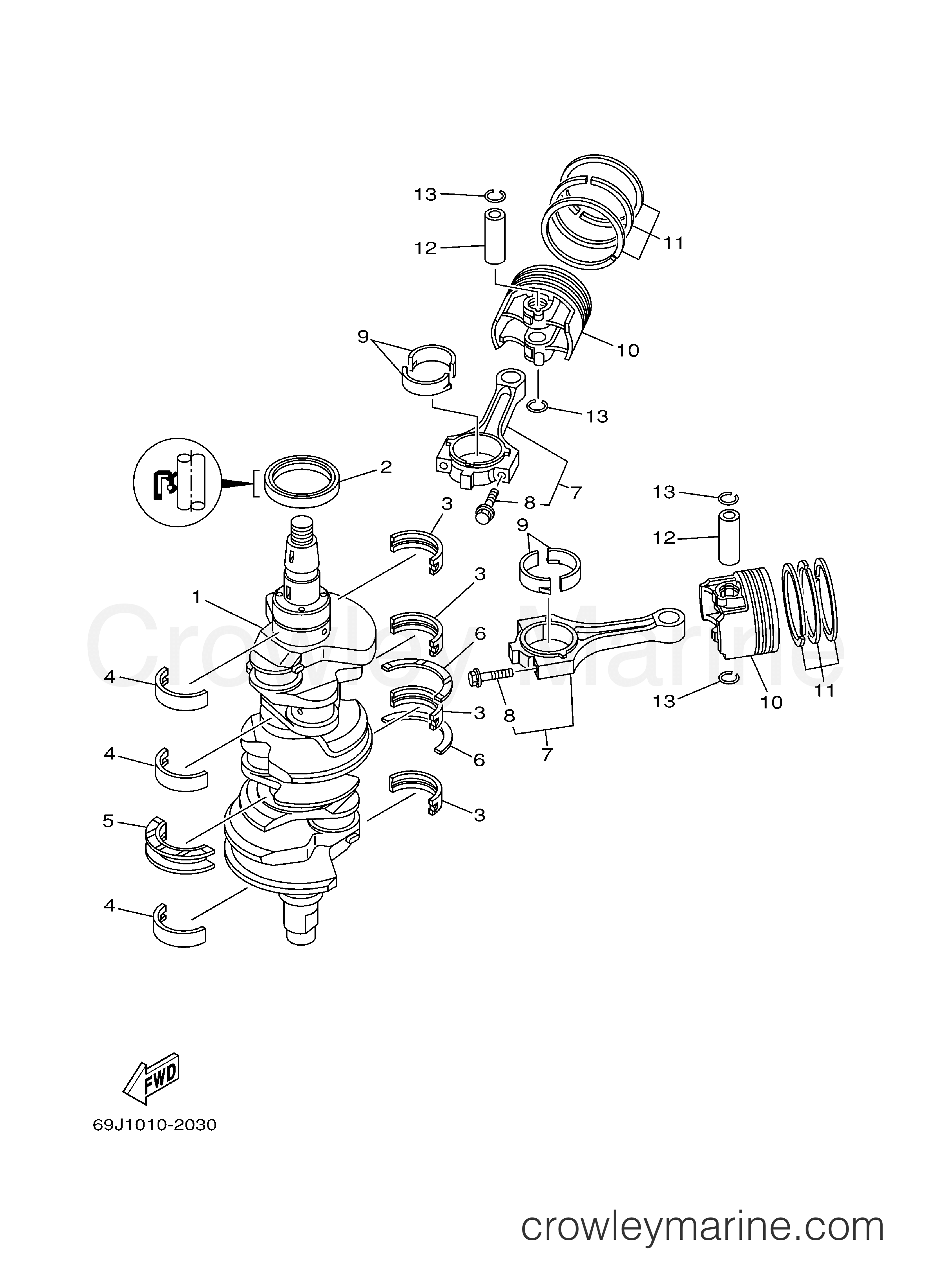 Yamaha 69J-11656-10-00 PLANE BEARING CONNE